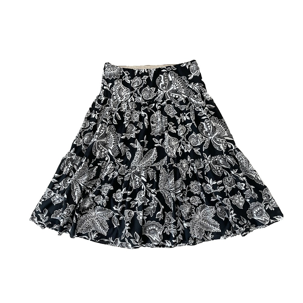 Vtg Y2K Ralph Lauren Tieredโ Layered Maxi Skirt M Black White Floral Cotton Boho